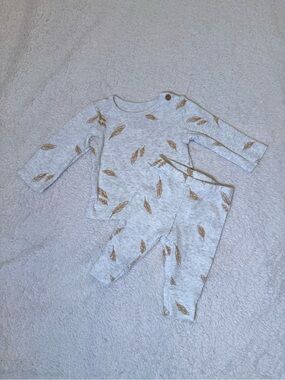 Carter's Heather Gray and Tan Feather Print Baby Matching Set